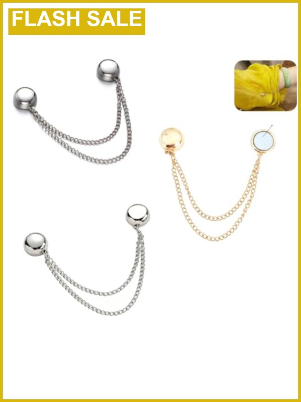 Magnetic Hijab Pins with Decorative Chain Alloy Brooch Clips for Scarf Sleeves